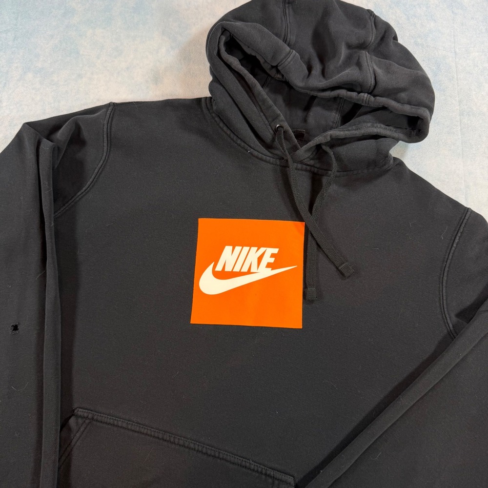 Nike Box Logo Hoodie Mens Size Medium Black Good Condition Orange Graphic Fleece